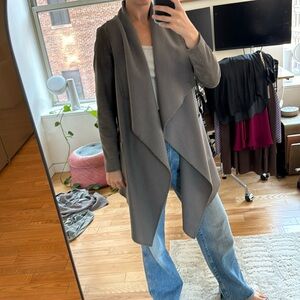 All saints wool coat with suede sleeves - olive / grey color